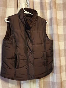 Weatherproof Brown Puffer Vest Womens Medium Jacket Soft Lined Zip Button - Picture 1 of 7