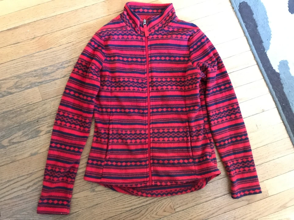 Chaqueta para mujer roja azul a rayas Merona polar cremallera completa pequeña usada una vez! Foto 1 de 1