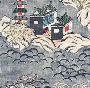 COWTAN & TOUT Teahouses Indigo Linen Cotton Remnant New - Picture 1 of 1
