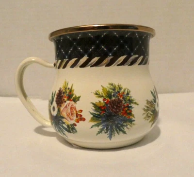 MACKENZIE-CHILD'S HIGHBANKS PATTERN ENAMELWARE 16 OZ CUP/MUG,NEW,RETIRED - Image 1 of 2