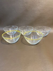 Vintage Clear Bowls 5 Pieces Arcoroc France Yellow Rim - Picture 1 of 6