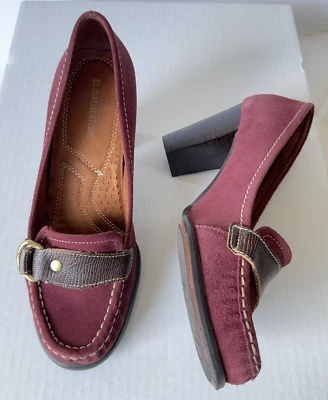 Womens Burgundy Suede Pumps Loafer Preppy Shoes Brown Strap Buckle Sz 7 m - Image 1 of 4