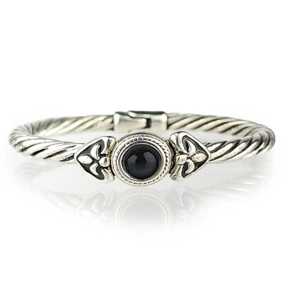 Twisted Rope Cable Fleur De Lis Bracelet Silver Tone Metal Hinged Magnet Clasp Foto 1 de 4