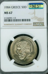 1984 GREECE 50 DRACHMAI NGC MS67 MAC FINEST GRADE & SPOTLESS * - Picture 1 of 2