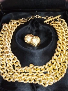 Rare MONET Necklace Gold tone Chunky Chain Statement Piece & Clip Earrings Boxed - Picture 1 of 19