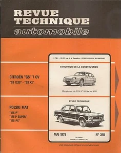 REVUE TECHNIQUE AUTOMOBILE 345 RTA 1975 POLSKI FIAT 125 CITROEN GS 1220 GS X2 - Imagen 1 de 5