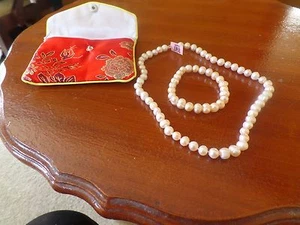 Süßwasser weiße Perlen Sterlingsilber Armband dehnbar und Halskette - Bild 1 von 2