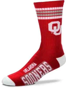 Oklahoma Sooners NCAA 4 Stripe Deuce Mens Medium Crew Socks Fits 5-10 - Picture 1 of 1