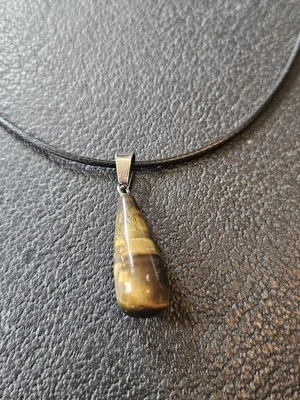 Collar Cristal Lágrima Ojo de Tigre Cuero Collar  Foto 1 de 4