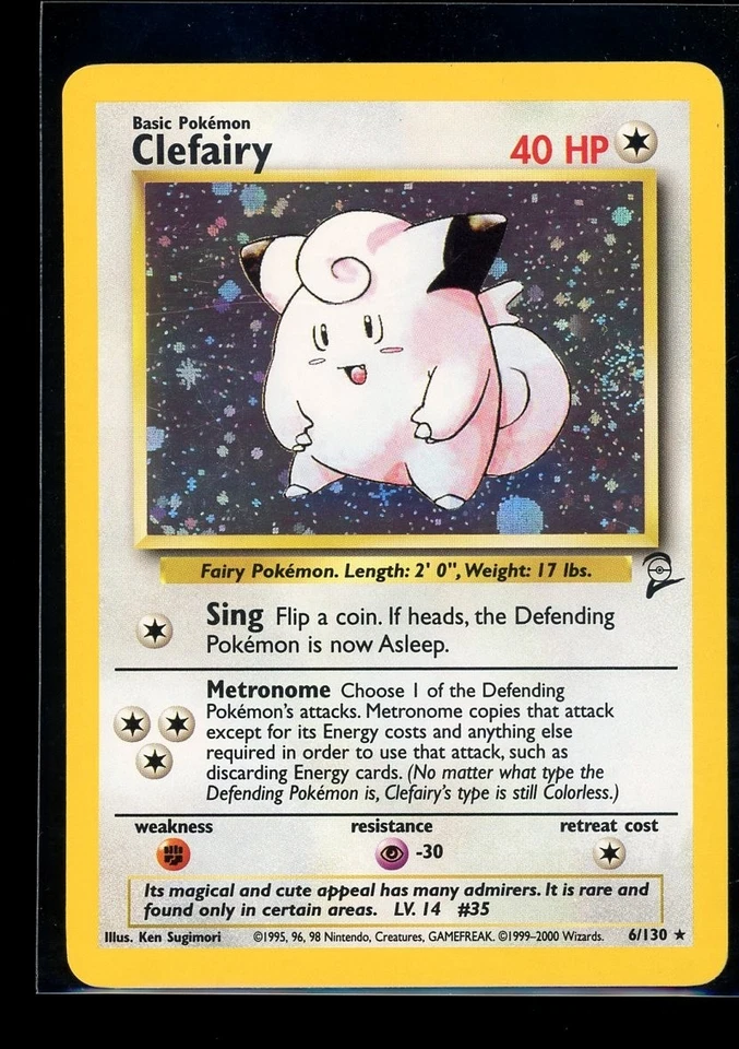 Clefairy 6/130 Base Set 2 Holo Rare TCG Holofoil Pokemon Card w/Swirl [LP+] - Image 1 of 2