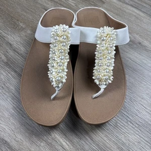 Fitflop Verna Stud Thong Pearl Wedge Sandals Women's Size 9 AR2-031 - Picture 1 of 7
