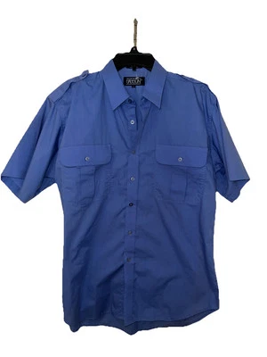 Vintage Sasson Men’s Short Sleeve Full Button Shirt - Military Style Blue Size L - Image 1 of 4