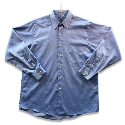 Arrow Solid Blue Sateen Cotton Blend Wrinkle Free Fitted Dress Shirt Men's Large - Image 1 of 4