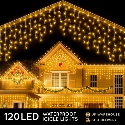 CUQOO LED Icicle Xmas Lights Outdoor Warm White Christmas Roof Gutter Decor