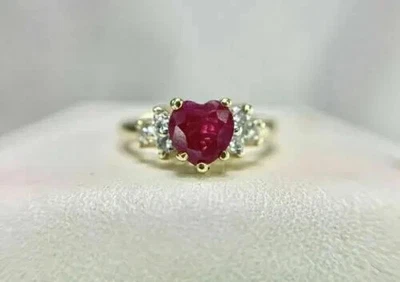 Red Ruby Wedding Women Ring 14K Yellow Gold Plated 2.50 CT Heart Cut Lab Created - Image 1 of 4