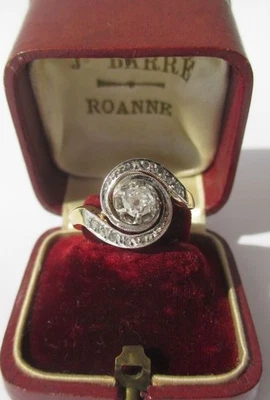 Bague tourbillon ancienne diamants 0,41ct or massif  18 carats platine 4g 1900 - Photo 1/4