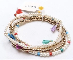 On 34th Multicolor & Gold Bead Set of 4 Stretch Bracelets Pearl Chain $49.50NWT - Picture 1 of 1