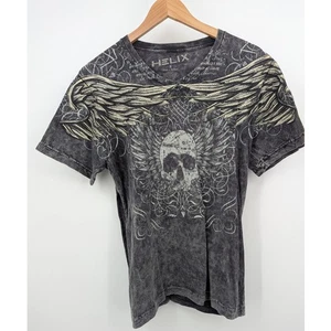 Vintage Helix Skull & Wings Cyber Y2K Goth MallCore Acid Wash Small T-Shirt  - Bild 1 von 4