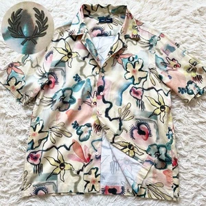 FRED PERRY Floral Open Collar Shirt Stretch Logo Button Multicolor Men's Size L - Picture 1 of 10