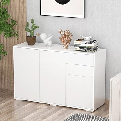 Modern High Gloss Sideboard Cabinet with 2 Drawers Push-Open Storage Cupboard - Image 1 of 4