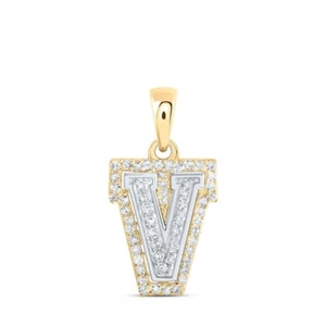 10K 2-tone Gold Diamond Tiny V Initial Letter Pendant Charm 1/6 Cttw Mens Womens - Picture 1 of 1
