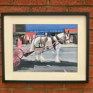 Blackpool promenade horse and cart original acrylic painting signed and framed m - Picture 1 of 4