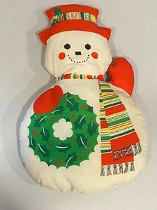 Vintage Handmade Cut And Sew Printed Snowman Throw Pillow Doll Plush Figure - Picture 1 of 4