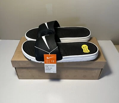 Sandalias Nike Benassi Solarsoft Slides para hombre talla 12 negras blancas 431884 002 RARAS Foto 1 de 4