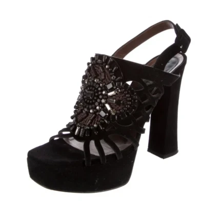 MARNI Crystal Suede Slingback Pumps, Party holiday shoes. Black, Size 10 — 第 1/4 张图片