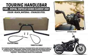 Fit For Royal Enfield "Goan Classic 350 Stainless Steel Touring Handlebar Black" - Picture 1 of 15