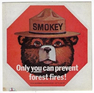 Vintage 1967 NOS Smokey Bear Aufkleber Sticker Only You Can Prevent Forest Fires - Bild 1 von 2
