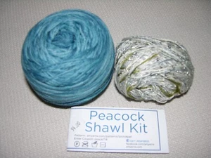 Hand Painted Artyarns Peacock Shawl Kit Azure Merino Cloud & Silk Sequins Light - Picture 1 of 4