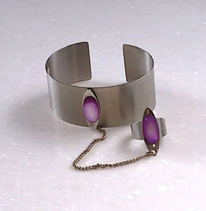 VINTAGE Lord Python David Scott Walker Modernist Stainless Steel Bangle & Ring - Picture 1 of 3