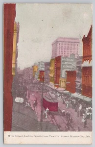 Main Street Blick nach Norden vom 12. Kansas City Missouri c1905 Postkarte Trolley - Bild 1 von 2