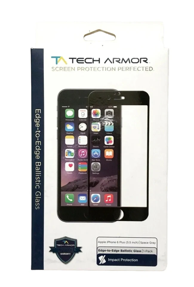 Protector de pantalla de vidrio balístico Tech Armor iPhone 6 Plus 5,5 pulgadas gris espacial Foto 1 de 4