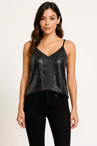 Andrée by Unit schwarz & silber Pailletten Träger Camisole Top Größe S-2X - Bild 1 von 22