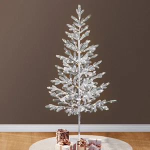6ft Artificial Pine Tree 80 Branches Warm White Lights Flocking Remote Control - Picture 1 of 7