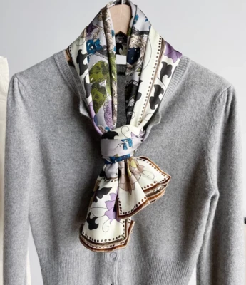 Pure 22 Momme Sarga Seda Envolvente Bufanda Bandana Flor Estampado Mantón Cuadrado 108X108cm Foto 1 de 4