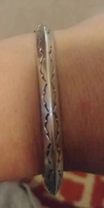 Santo Domingo Hand Stamped & Shaped Sterling Silver Cuff Bracelet Signed - Picture 1 of 8
