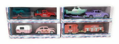 Majorette Pink Drivez Trailer Set di 4 VW Jeep Toyota modellino auto in metallo - Immagine 1 di 4
