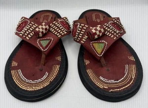 Ashanti Asante Akan Prestige Red Leather Handmade Ahenema Sandals Ghana Chief - Picture 1 of 9