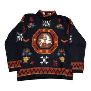 Vintage Rafaela Multicolor Flower Deer Wool Blend Mockneck Sweater Women’s PS - Picture 1 of 7