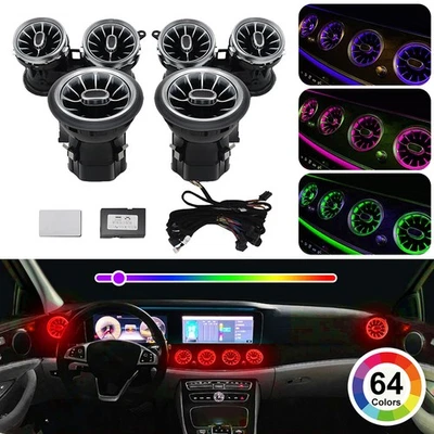 6x 64-Colors Front Dash Air Vent Ambient Light For Mercedes E-Class W213 2016-23 - Image 1 of 4