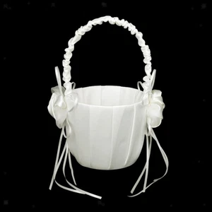 Satin Lovely Ivory Bud Wedding Flower Girl Basket - Picture 1 of 7
