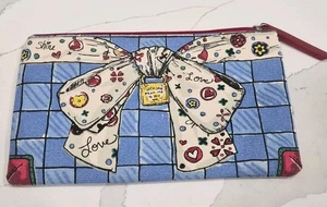 Brighton With Love From Me To You Blue Red White Canvas Cosmetic Bag Bow Hearts - Picture 1 of 4