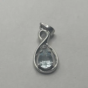 Colgante vintage de plata de ley 925 con piedra de topacio azul pera - Imagen 1 de 7