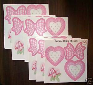 Pink Hearts Roses Room Decorative Stickers Decals Peel & Stick Girls Room