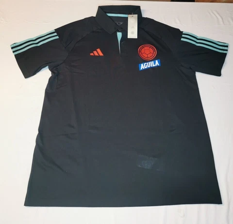 Colombia Official Soccer Polo Black Shirt ADIDAS Size L  NEW W/ Aguila Logo Cover
