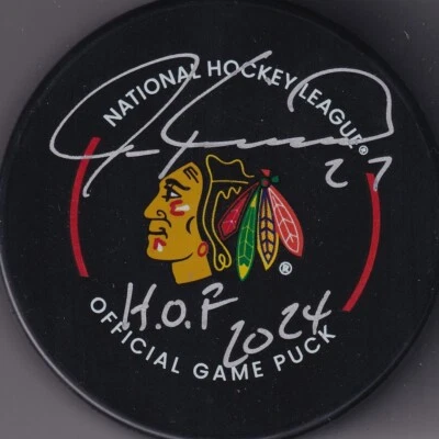 BECKETT JEREMY ROENICK "HOF 2024" SIGNED CHICAGO BLACKHAWKS REAL GAME PUCK 05416 - Image 1 of 3