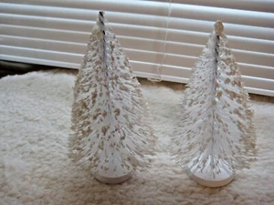 2 White Flock Plastic Decorative Christmas Trees 6" - Picture 1 of 4